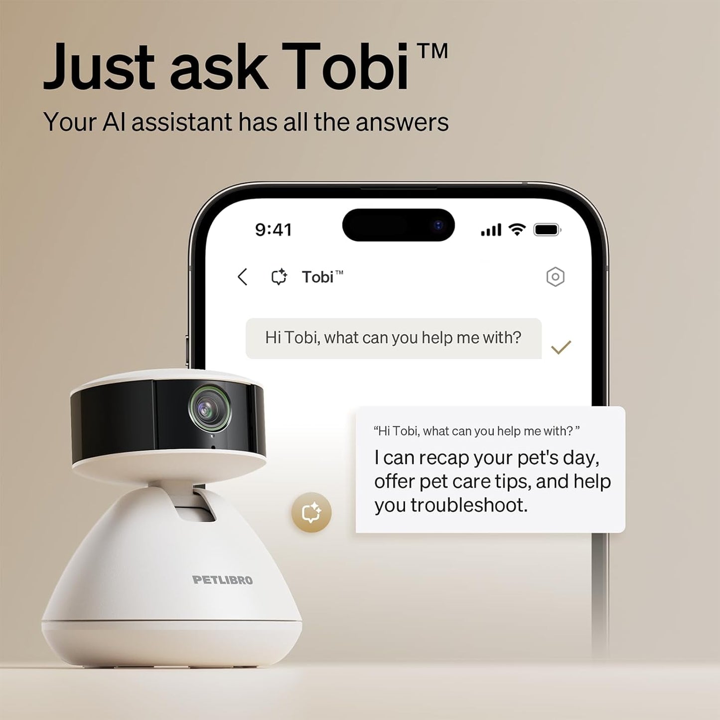 PETLIBRO AI Indoor Dog Camera with Mobile App - Multi-Pet Recognition, Daily Activity Analysis, Smart Summaries, 360° View, 1080P Night Vision, 2-Way Audio, WiFi Enabled Cat Cam