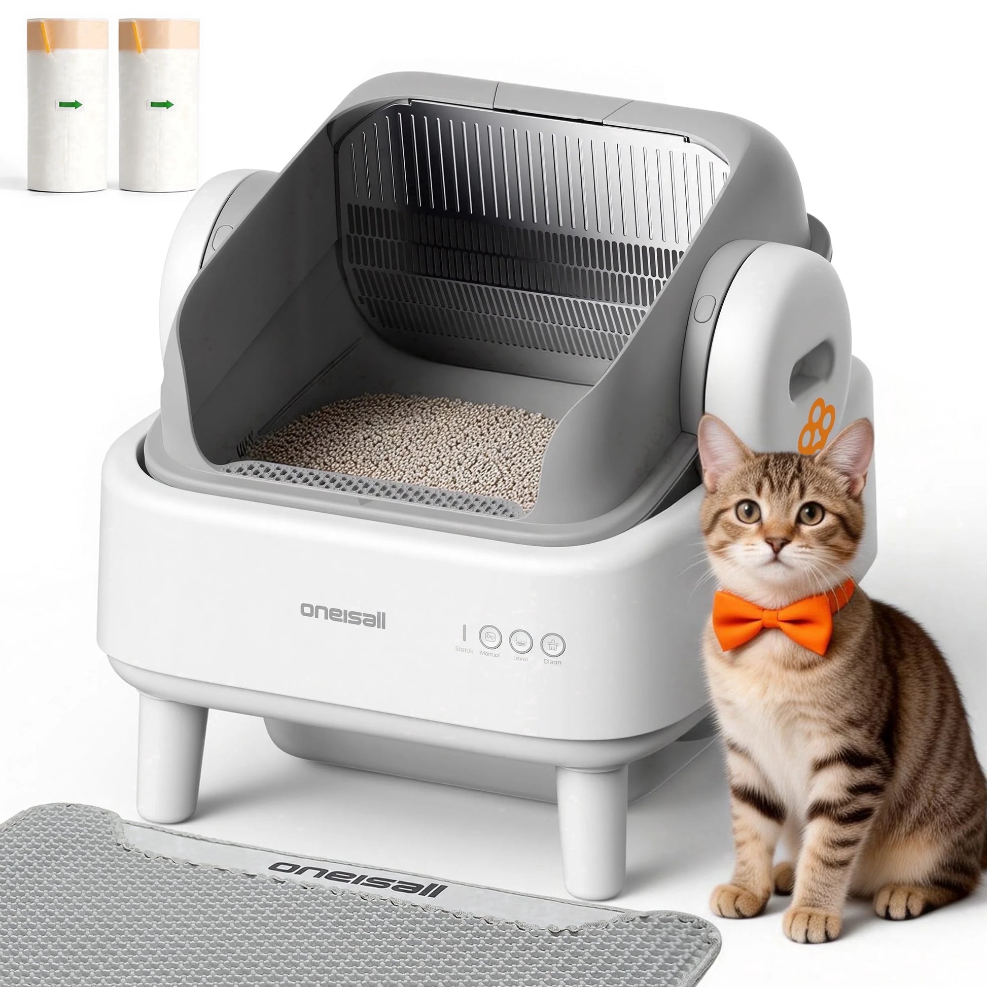 AB01 Automatic Self-Cleaning Cat Litter Box with 17 Safety Sensors for Multiple Cats - Open Top Design in White