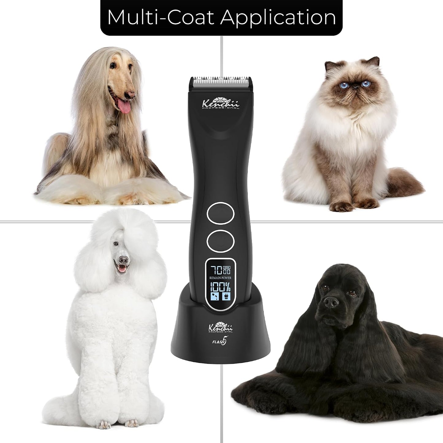 Flash 5 Matte Black 5-in-1 Pet Grooming Clipper with Digital LCD Display and Stay-Cool Blade for Precision Grooming - Ergonomic Design for Trimming and Shaping
