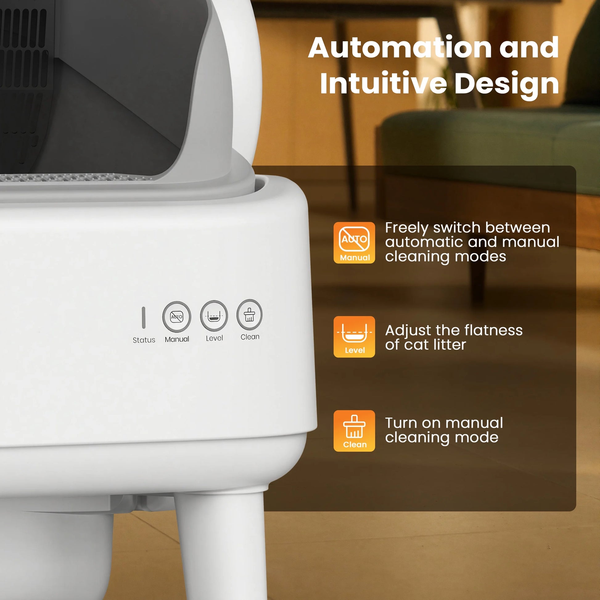 AB01 Automatic Self-Cleaning Cat Litter Box with 17 Safety Sensors for Multiple Cats - Open Top Design in White