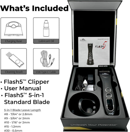 Flash 5 Matte Black 5-in-1 Pet Grooming Clipper with Digital LCD Display and Stay-Cool Blade for Precision Grooming - Ergonomic Design for Trimming and Shaping