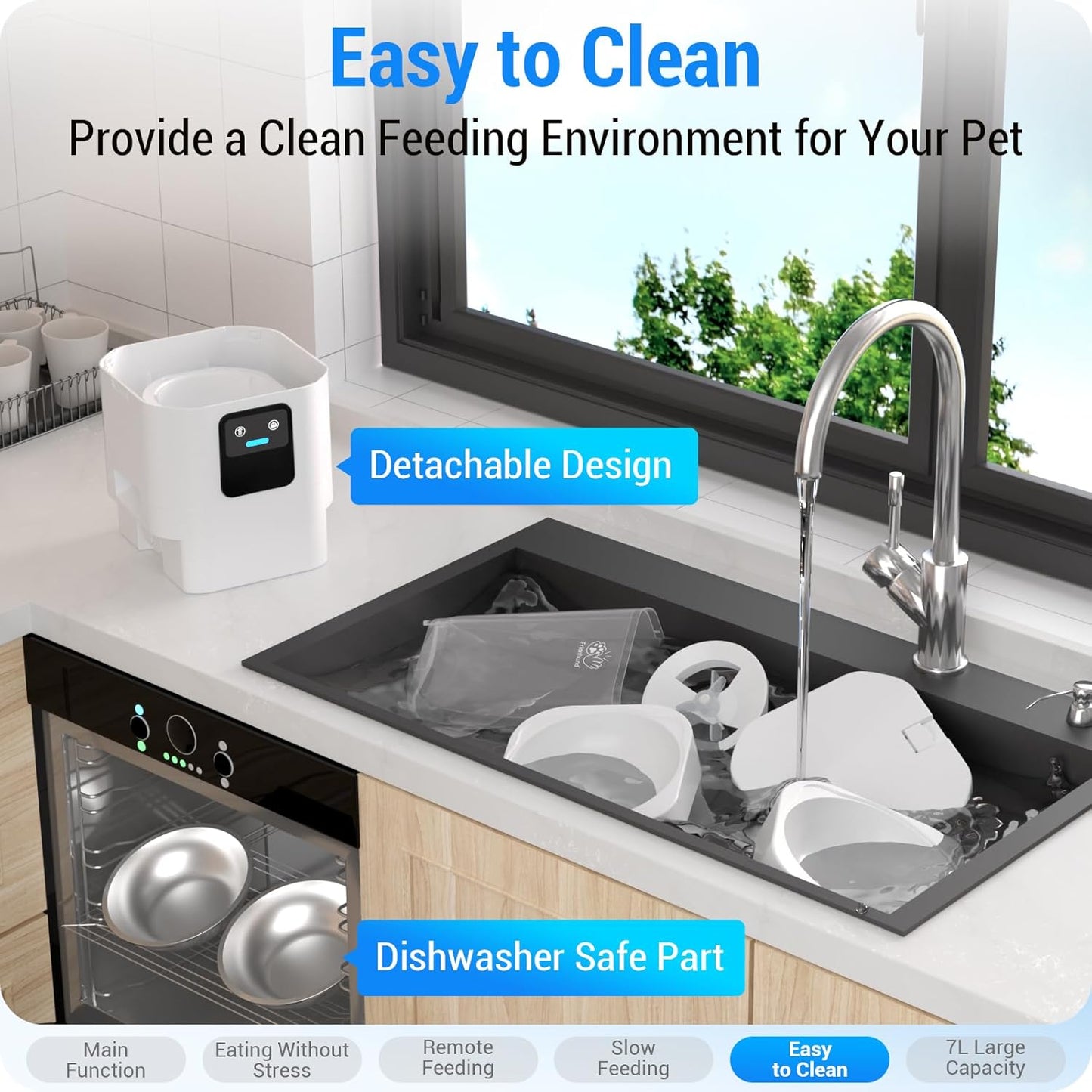 5G WiFi Enabled Dual Automatic Cat and Dog Feeder for Multiple Pets with APP Control, 7L Capacity, and Detachable Design for Easy Cleaning (Model ACF190W-C)
