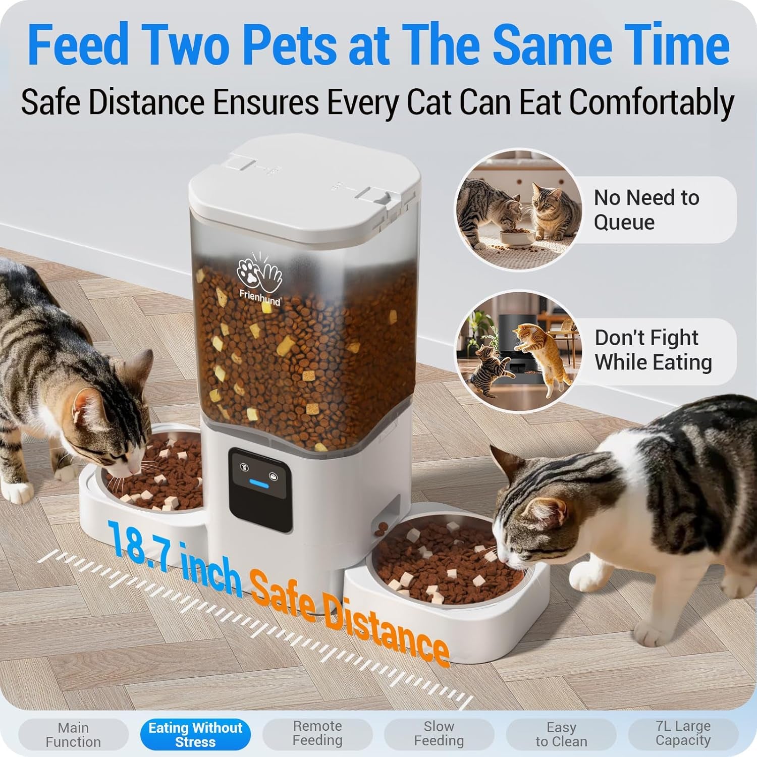 5G WiFi Enabled Dual Automatic Cat and Dog Feeder for Multiple Pets with APP Control, 7L Capacity, and Detachable Design for Easy Cleaning (Model ACF190W-C)