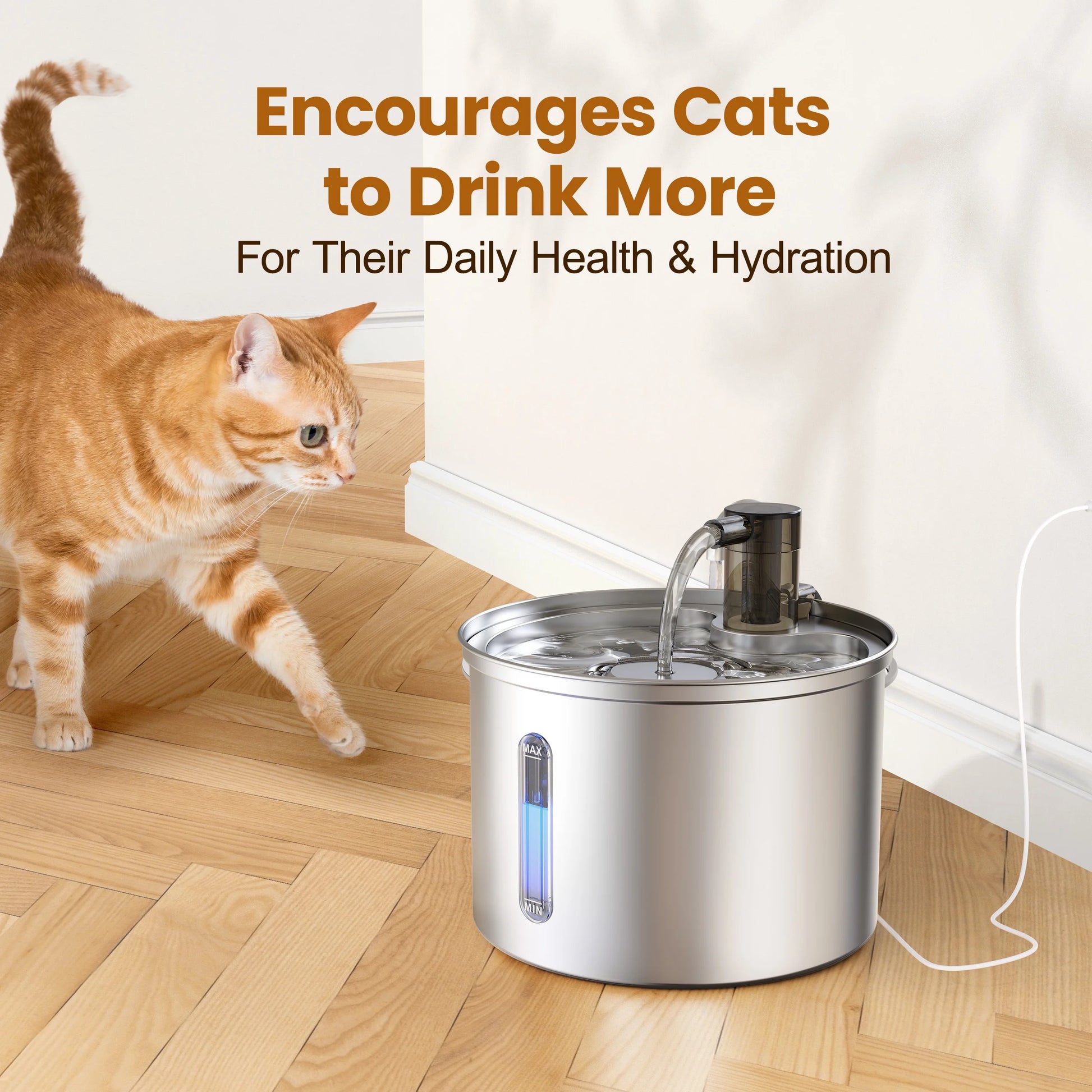 PWF-002 Stainless Steel Cat Water Fountain 304, 3L/101Oz, Low Noise Indoor Drinking Solution for Cats, Silver Finish