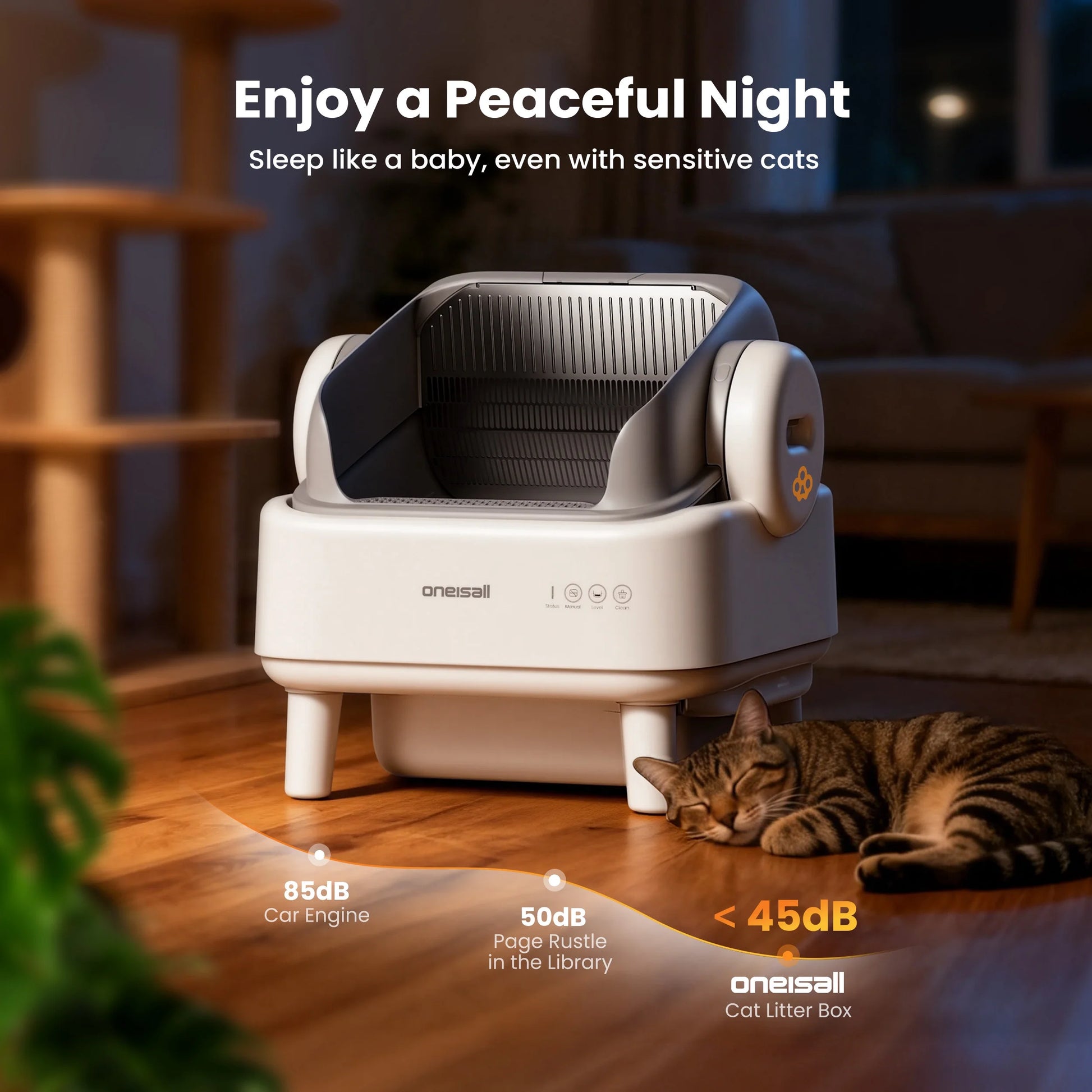 AB01 Automatic Self-Cleaning Cat Litter Box with 17 Safety Sensors for Multiple Cats - Open Top Design in White