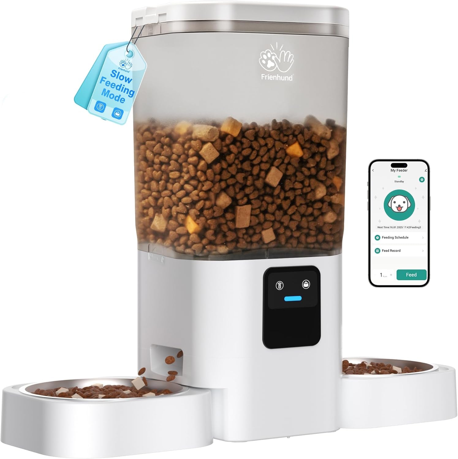 5G WiFi Enabled Dual Automatic Cat and Dog Feeder for Multiple Pets with APP Control, 7L Capacity, and Detachable Design for Easy Cleaning (Model ACF190W-C)