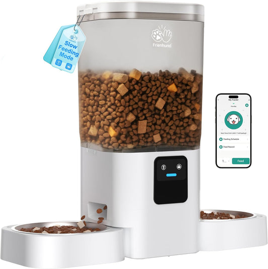 5G WiFi Enabled Dual Automatic Cat and Dog Feeder for Multiple Pets with APP Control, 7L Capacity, and Detachable Design for Easy Cleaning (Model ACF190W-C)