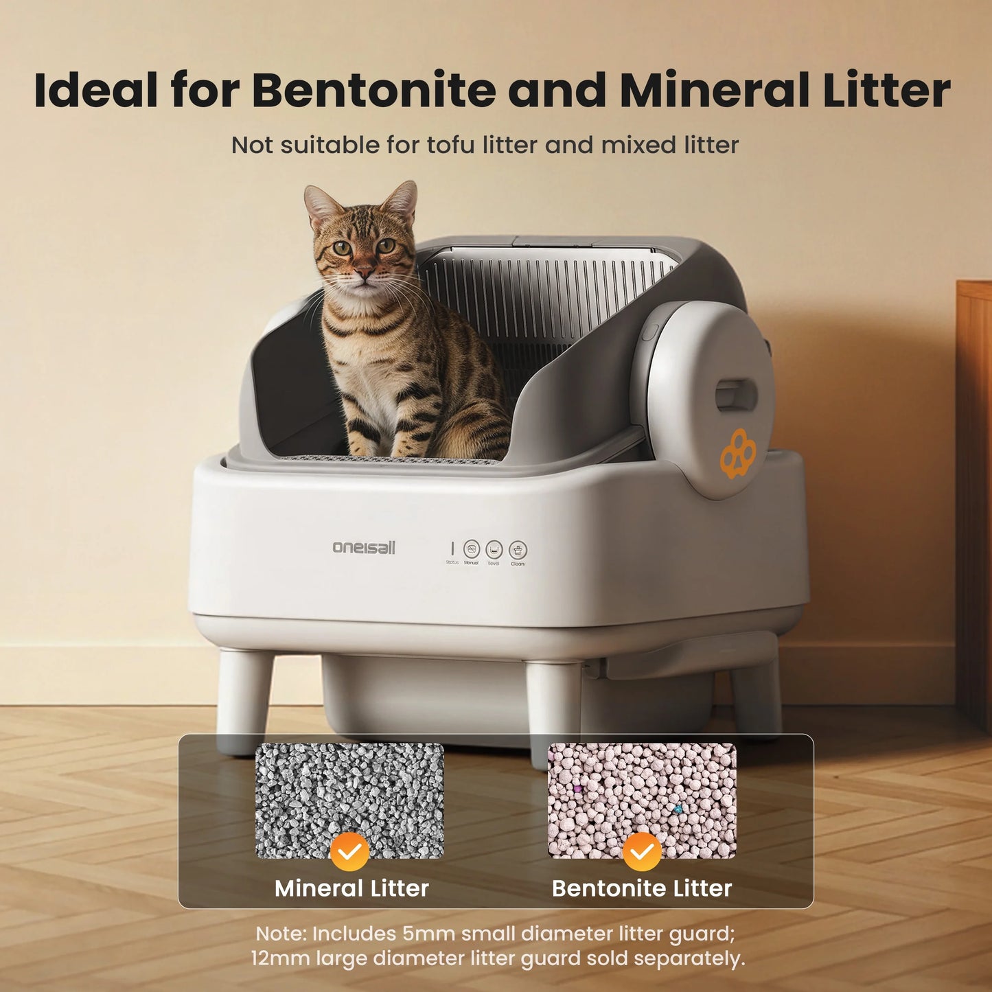 AB01 Automatic Self-Cleaning Cat Litter Box with 17 Safety Sensors for Multiple Cats - Open Top Design in White