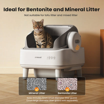 AB01 Automatic Self-Cleaning Cat Litter Box with 17 Safety Sensors for Multiple Cats - Open Top Design in White