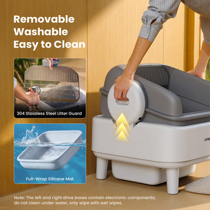 AB01 Automatic Self-Cleaning Cat Litter Box with 17 Safety Sensors for Multiple Cats - Open Top Design in White
