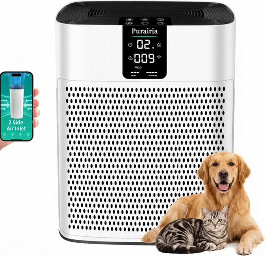 HEPA Air Purifier for Large Rooms up to 2400 Sq.Ft, Smart Air Cleaner with Sleep Mode, App Control, and Air Quality Sensor for Pets, Hair, Dander, and Odor - Bright White