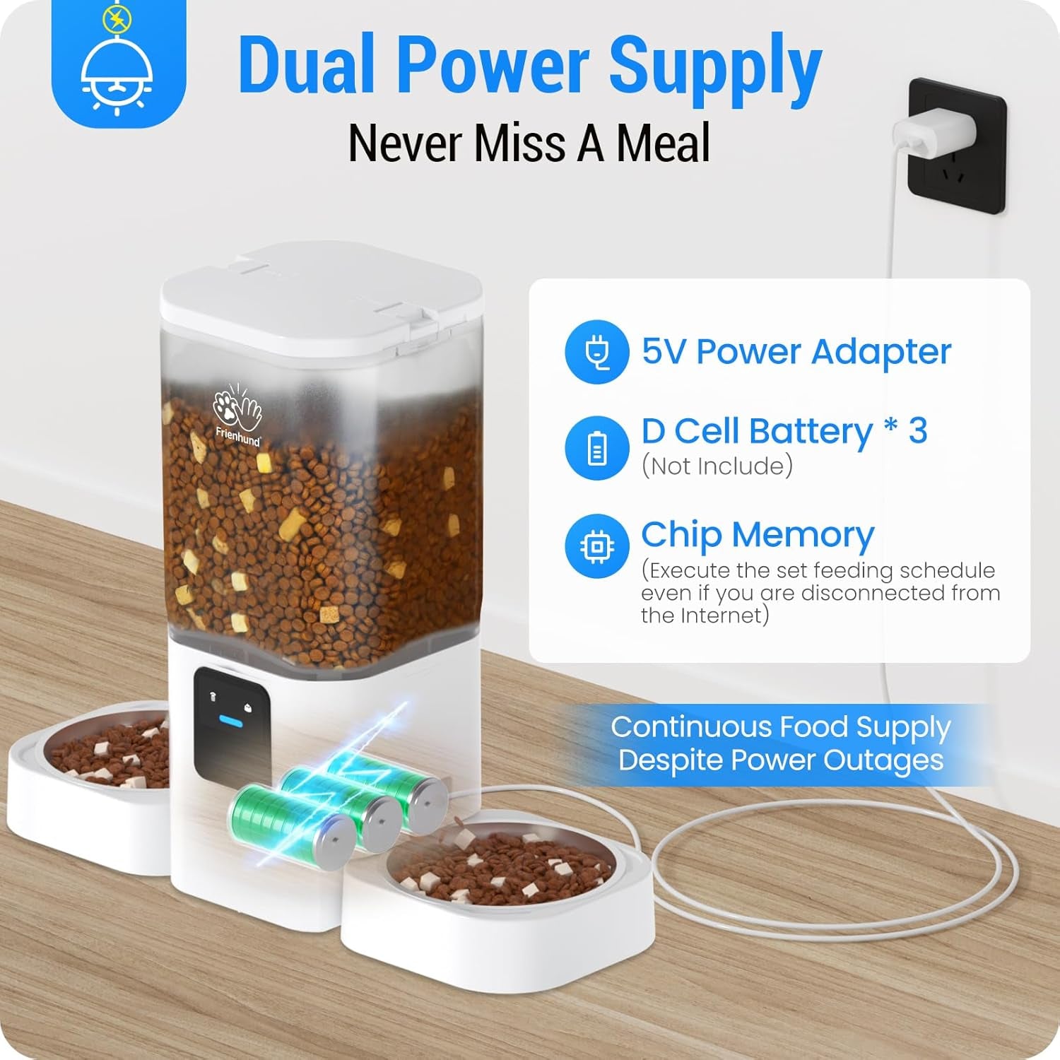 5G WiFi Enabled Dual Automatic Cat and Dog Feeder for Multiple Pets with APP Control, 7L Capacity, and Detachable Design for Easy Cleaning (Model ACF190W-C)